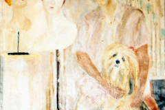 Statue Woman and her Dog. Oil on Canvas, 65 x 55 cm.